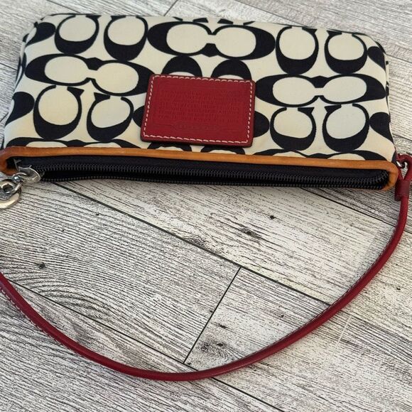 Coach Black and Cream Wristlet with Red Leather Accents - Picture 8 of 9